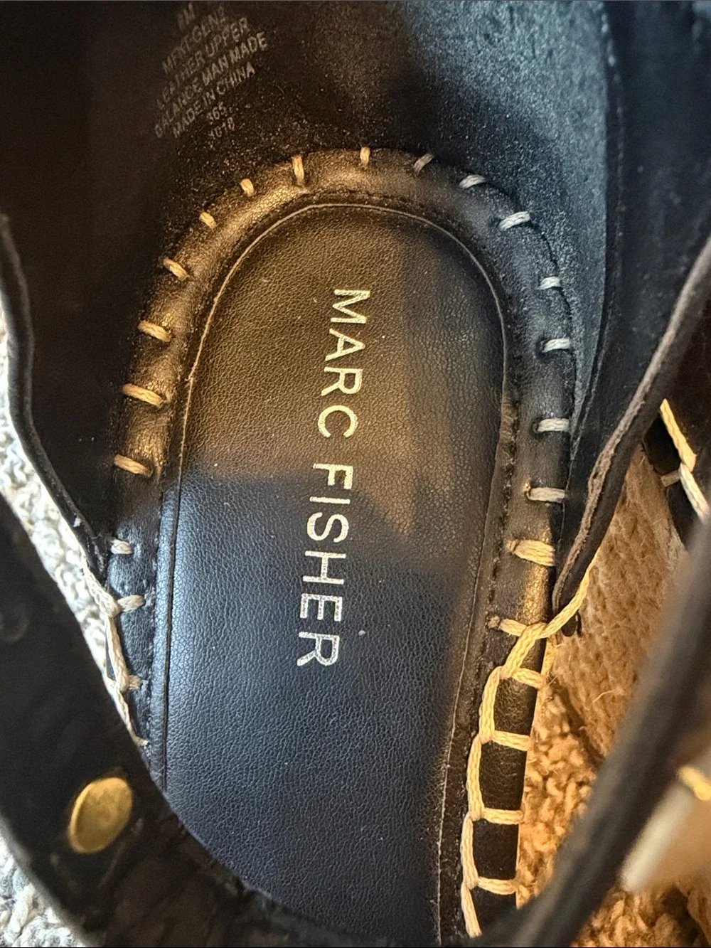 Marc Fisher Kegan Black Studded Espadrille Wedge Sandals